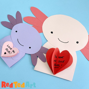 Preview of 3d Axolotl Valentines Cards - Easy Axolotl Craft for simple STEAM holiday fun