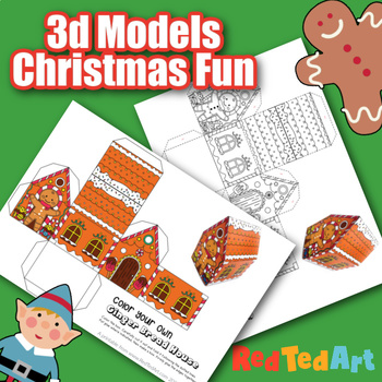 Preview of 3d Gingerbread House Coloring Page/ 3d Model Craft for Christmas - simple STEAM