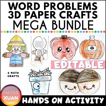 Preview of 3D Paper Art Craft Word Problem Hands On Activities Mega Bundle