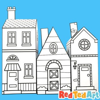Preview of 3d Printable Paper Houses Coloring Pages - STEAM Activity for Geometry & Maths