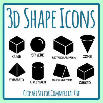 3d Shape Icons - Geometric Solids Symbols Math Clip Art by Hidesy's Clipart