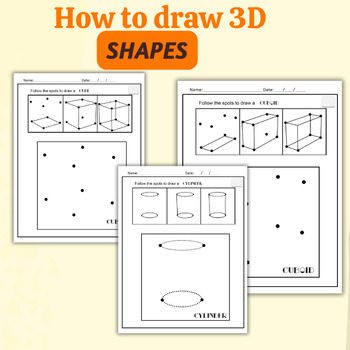 Preview of 3d Shape Tracing Drawing Worksheets and flashcards- Geometric