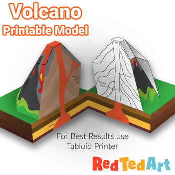 Preview of 3d Volcano Model to Print & Assemble - Coloring Pages & Full Color