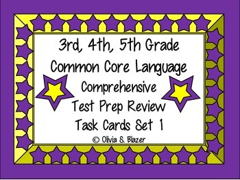 Preview of 3rd, 4th, 5th Grade Common Core Comprehensive Language Review Task Cards Set 1
