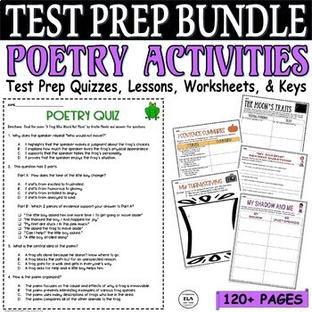 Preview of 2nd 3rd 4th Grade Poetry Quiz Reading Comprehension Poem Test Prep Worksheets
