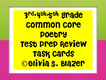Preview of 3rd, 4th, 5th Grade Common Core Poetry Test Prep Task Cards
