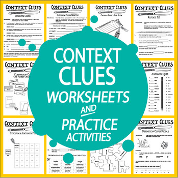 Preview of 3rd, 4th, 5th Grade Context Clues Worksheets & Activities – 8 Types of Clues