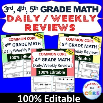 Preview of 3rd, 4th, 5th Grade Daily/Weekly Spiral Math Review - Common Core {BUNDLE}