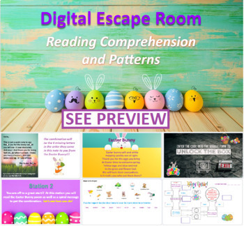 Preview of 3rd 4th 5th Grade Easter Reading Comprehension & Patterns Digital Escape Room 