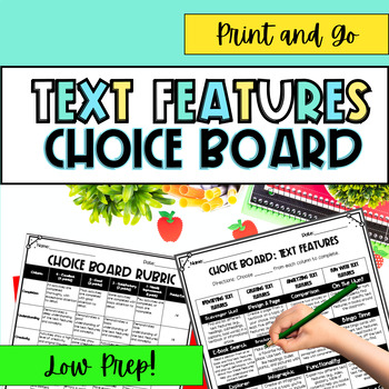 Preview of 3rd 4th 5th Grade End of Year Choice Board Text Feature Activity Worksheet