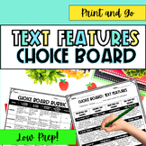 3rd 4th 5th Grade End of Year Choice Board Text Feature Ac