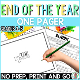 3rd 4th 5th Grade End of the Year (EOY) One Pager Independ