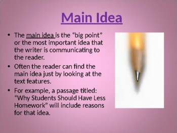 Preview of 3rd 4th 5th Grade MAIN IDEAS & DETAILS 45-Slide PowerPoint Reading ELA Gr 3 4 5