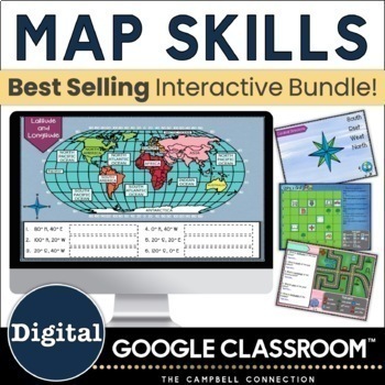 Preview of 3rd 4th 5th Grade Map Skills Activities - Latitude and Longitude - Digital