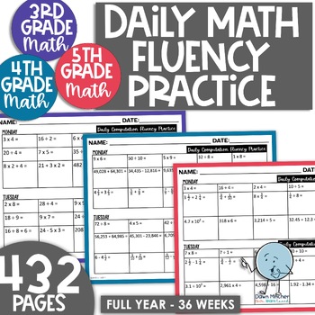 Preview of 3rd, 4th, & 5th Grade Daily Math Fact Fluency Worksheets Bundle