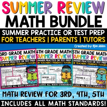 Preview of 3rd 4th 5th Grade Math Review Packet Test Prep Summer Math Worksheets BUNDLE