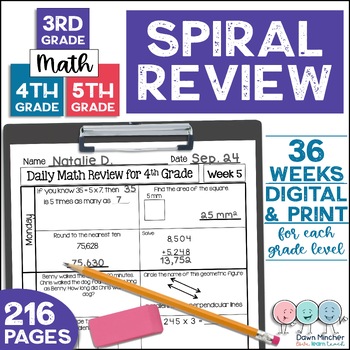 Preview of 3rd, 4th, & 5th Grade Math Review Spiral Daily Math Warm Ups Morning Work Bundle