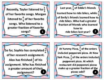 Free Comparing Fractions Grades 3-5 Math Task Cards by Dogs Coffee Pencils