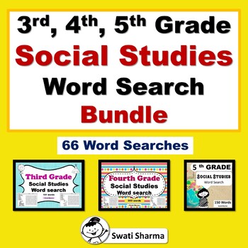 Preview of 66, 3rd, 4th, 5th Grade Social Studies Word Search Bundle, Vocabulary Sub Plan