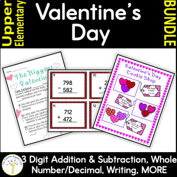 Preview of Reading Writing and Math Valentine Day BUNDLE Upper Elementary