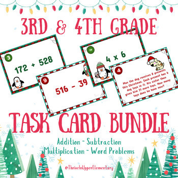 Preview of 3rd & 4th Grade - 4 CHRISTMAS MATH ACTIVITIES!! Task Cards - All 4 operations!
