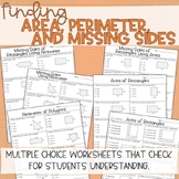 3rd 4th Grade Area, Perimeter, and Missing Side Worksheets