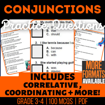 Preview of Conjunctions Worksheets | Coordinating Subordinating Correlative | 3rd-4th Grade
