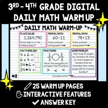 Preview of 3rd - 4th Grade Digital Daily Math Warm Up