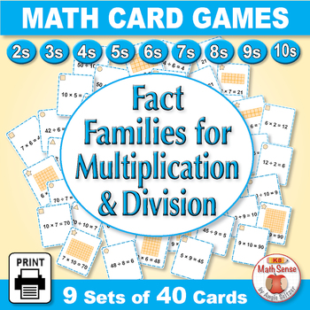 Preview of 3rd-4th Grade Fact Families Multiplication & Division BUNDLE of 10 Card Sets