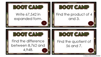 Preview of 3rd & 4th Grade Math Review Task Cards (Boot Camp)