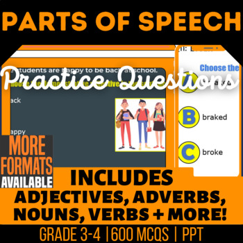 Preview of Parts of Speech PowerPoints | Nouns Verbs Adjectives Pronouns | 3rd-4th Grade