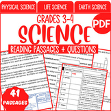 Science Reading Comprehension Passages and Questions PDF Bundle (3rd-4th Grade)
