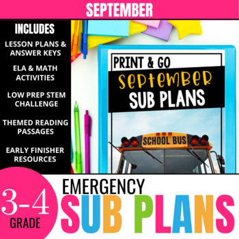 Preview of 3rd & 4th Grade Sub Plans: September Emergency Substitute Plans & Activities