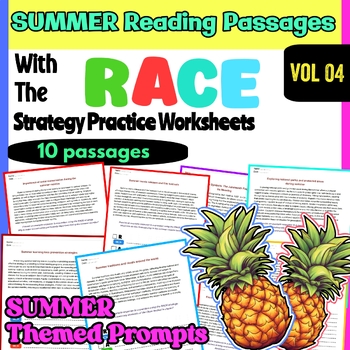 Preview of 3rd 4th Grade Summer School Review Packet RACE Writing Prompts Reading passages