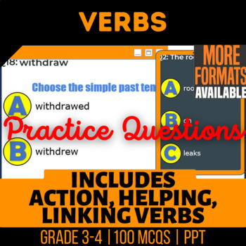 Preview of Verbs PowerPoints | Action Helping Linking | Review Grammar for 3rd-4th Grade