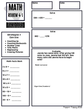 Preview of 3rd/4th Set 1 Math Review/Homework/Intervention/Centers/Tutoring/Early Finishers