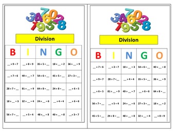 worksheets dividing 9 printable by Division Bingo  3rd Core Grade Game Common by  5th for