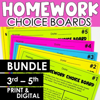 Preview of 3rd-5th Grade Homework Choice Boards BUNDLE - Differentiated Homework Worksheets
