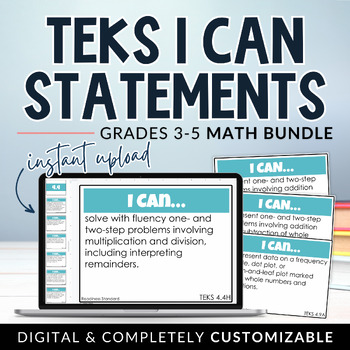 Preview of 3rd-5th Grade Math TEKS I Can Statements Posters Bundle | Digital + Editable