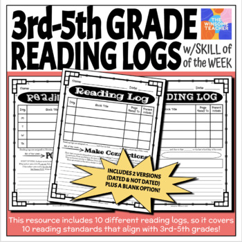 Preview of 3rd-5th Grade Reading Log w/ Skill of the Week - Winsome Teacher
