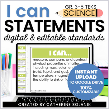 Preview of 3rd-5th Grade Science TEKS I Can Statements Posters Bundle | Digital + Editable