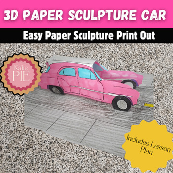 Preview of 3rd - 5th Grade Simple Printable 3D Car Art Project - End of Year/Brain Break