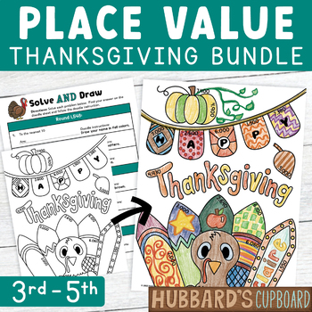 Preview of Thanksgiving Math Place Value Bundle / Activities - Worksheets - Craft - Centers