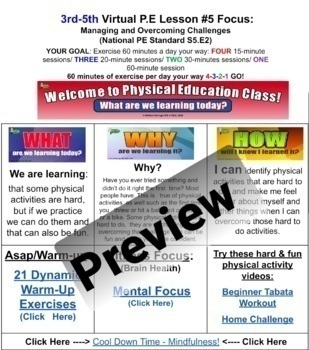 Preview of 3rd-5th Virtual/Classroom Physical Education Lesson Plans (8 Lessons)