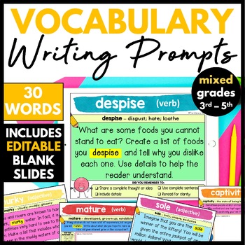 Preview of 3rd 4th & 5th Grade Vocabulary Writing Prompts, ELA Creative Writing Activities