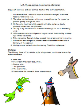 Preview of 3rd-5th Grade English worksheets on using commas to add extra information