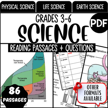 Preview of Science Reading Comprehension Passages and Questions PDF Bundle 3rd-6th Grade