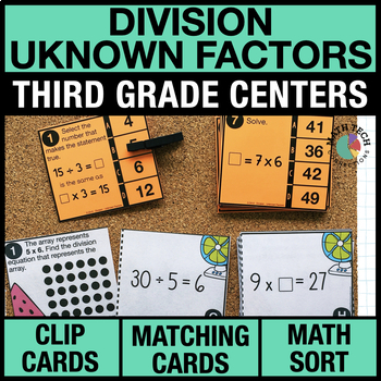 Preview of 3rd Grade Division as Unknown Factor Problems Math Centers - Math Games