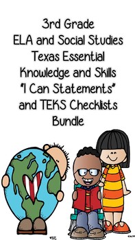 Preview of 3rd ELA and Social Studies I Can Statements and TEKS Checklists Bundle