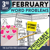 3rd Grade FEBRUARY WORD PROBLEMS printable and digital mat